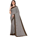 Snuggle Spot Women's Chiffon Self Design Saree With Unstitched Blouse 5.5Mtr (Silver)