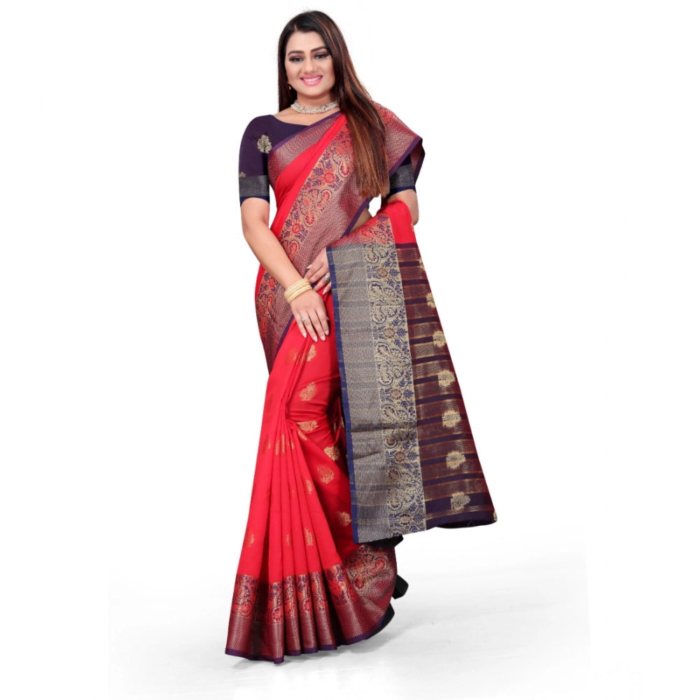 Snuggle Spot Women's Silk Blend Woven Saree With Unstitched Blouse 5.5Mtr (Red)