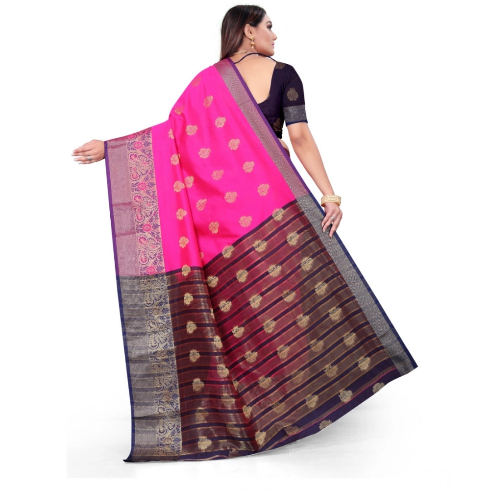 Snuggle Spot Women's Silk Blend Woven Saree With Unstitched Blouse 5.5Mtr (Pink)