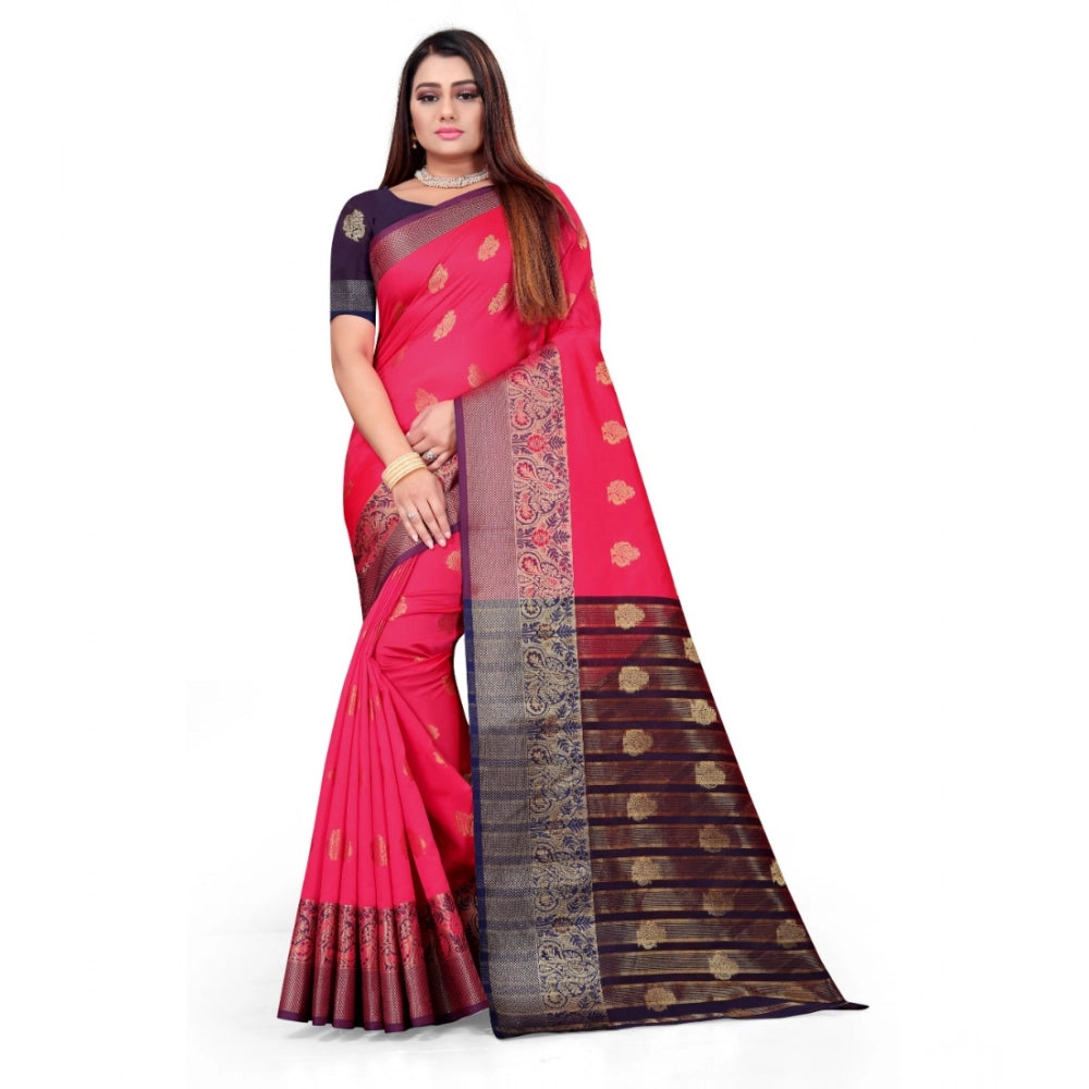 Snuggle Spot Women's Silk Blend Woven Saree With Unstitched Blouse 5.5Mtr (Multicolor)