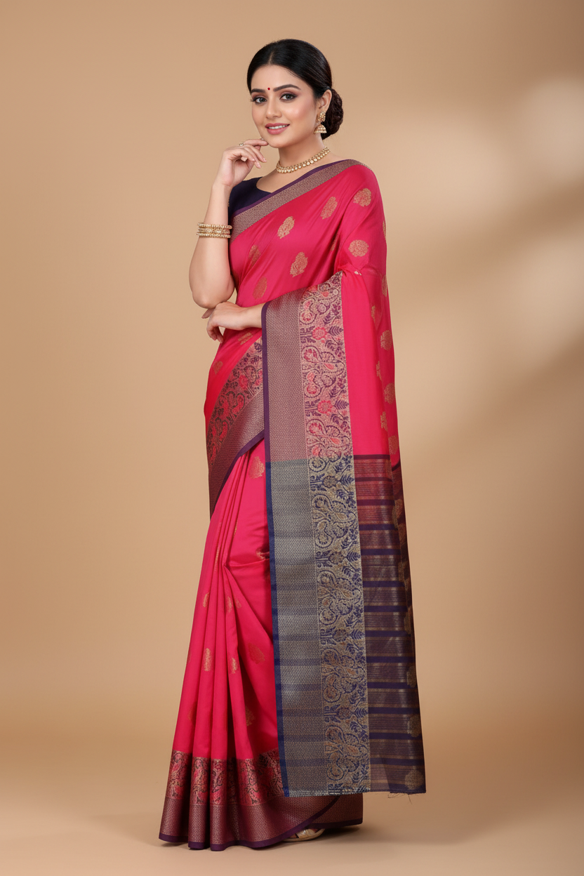 Snuggle Spot Women's Silk Blend Woven Saree With Unstitched Blouse 5.5Mtr (Multicolor)