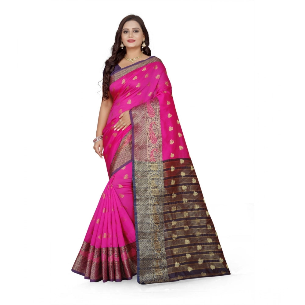Snuggle Spot Women's Jacquard Woven Saree With Unstitched Blouse 5.5Mtr (Pink)