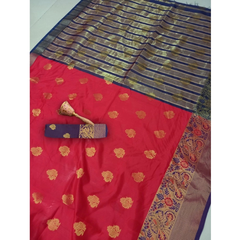Snuggle Spot Women's Silk Blend Woven Saree With Unstitched Blouse 5.5Mtr (Red)