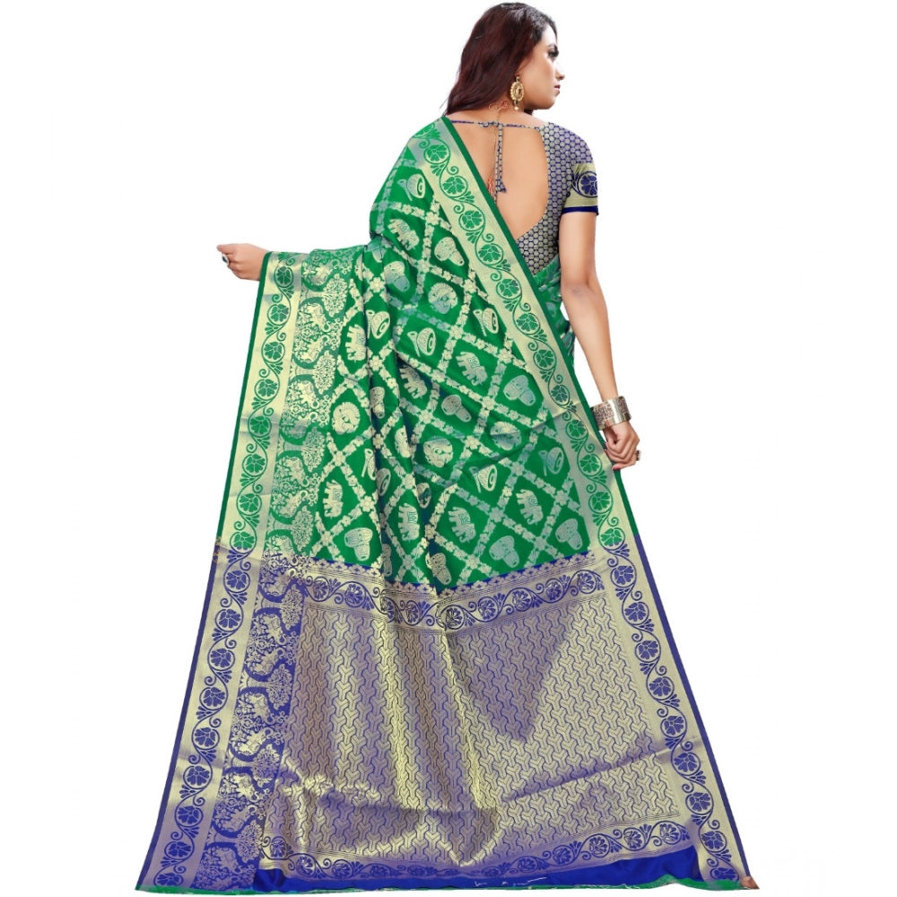 Snuggle Spot Women's Jacquard Woven Saree With Unstitched Blouse 5.5Mtr (Green)