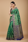 Snuggle Spot Women's Jacquard Woven Saree With Unstitched Blouse 5.5Mtr (Green)