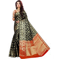 Snuggle Spot Women's Jacquard Woven Saree With Unstitched Blouse 5.5Mtr (Black)