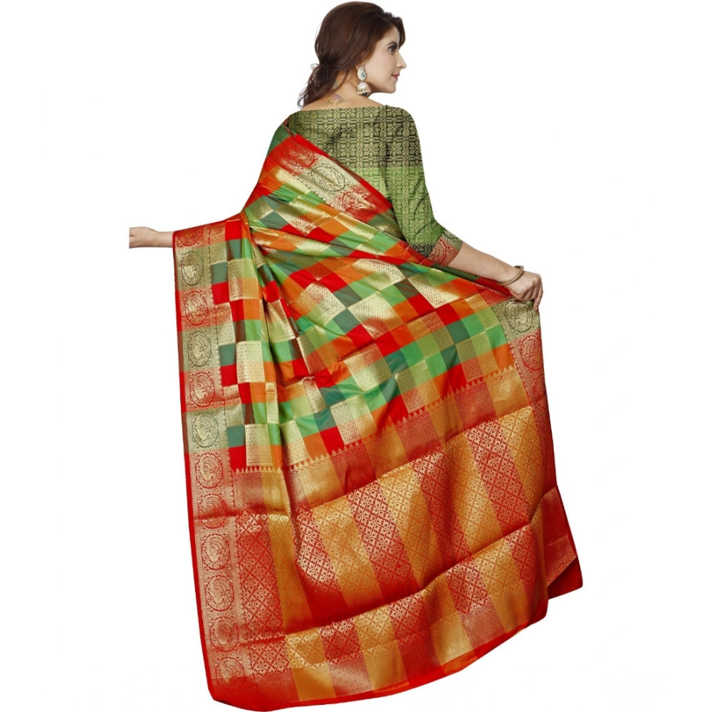 Snuggle Spot Women's Jacquard Woven Saree With Unstitched Blouse 5.5Mtr (Red)