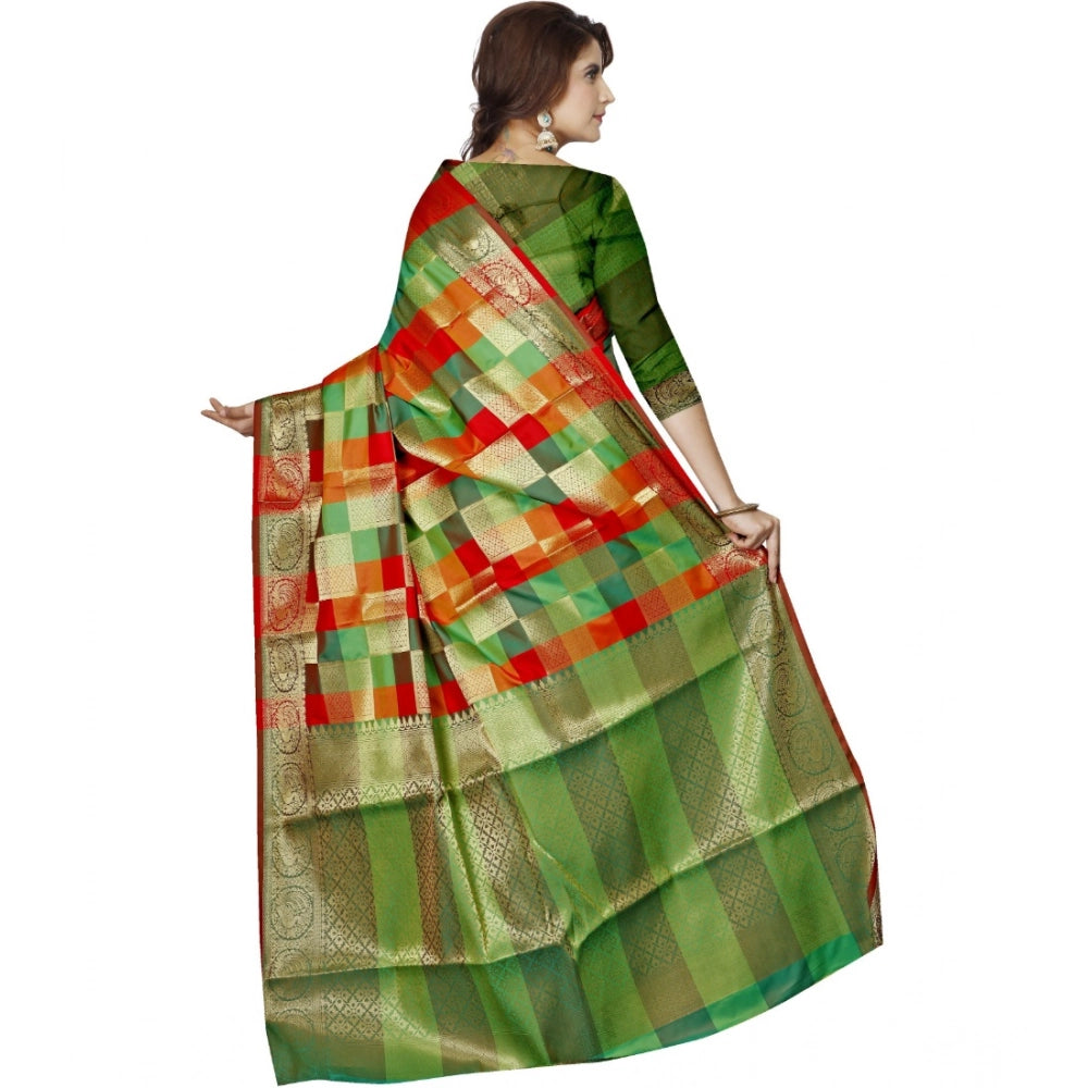 Snuggle Spot Women's Jacquard Woven Saree With Unstitched Blouse 5.5Mtr (Green)