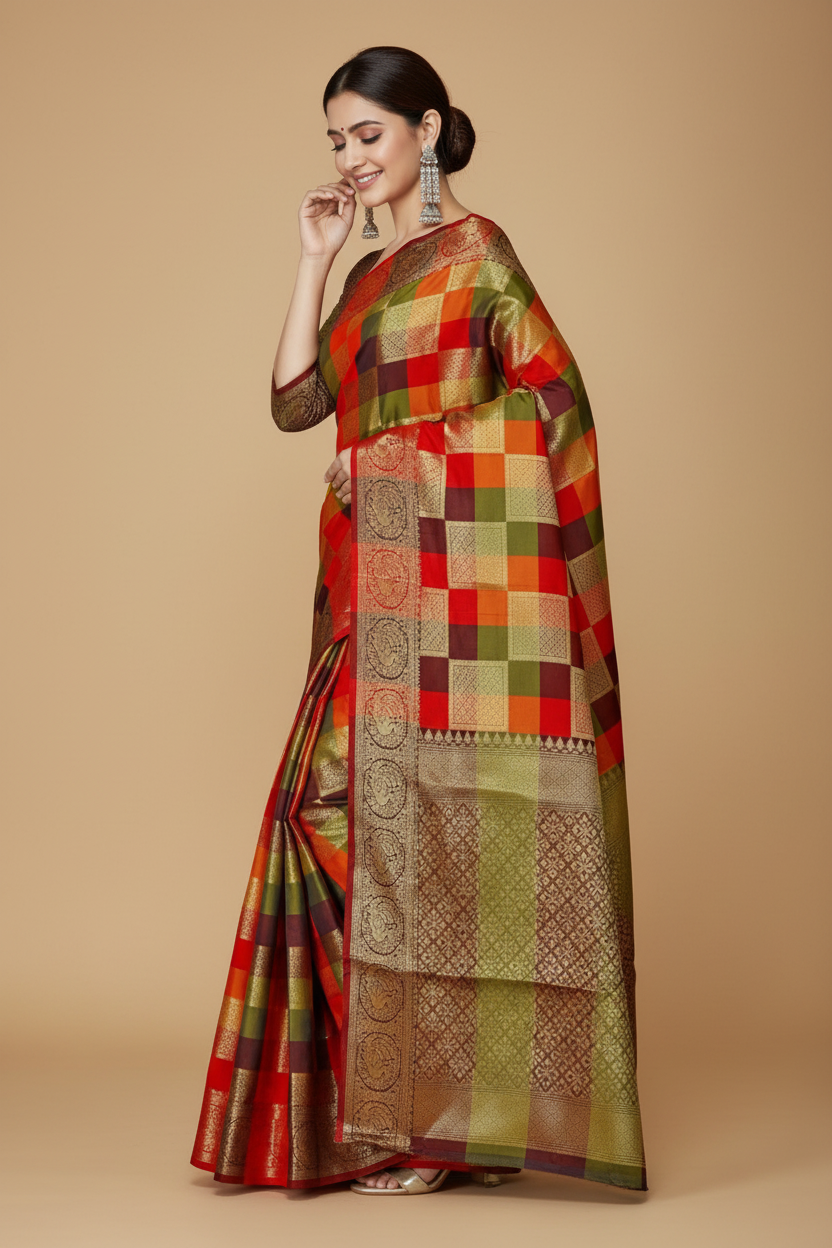 Snuggle Spot Women's Jacquard Woven Saree With Unstitched Blouse 5.5Mtr (Multicolor)