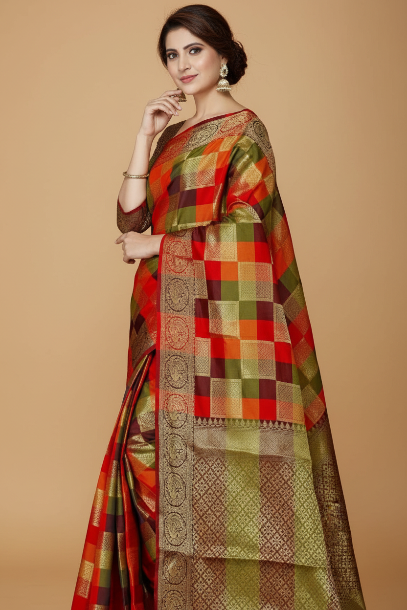 Snuggle Spot Women's Jacquard Woven Saree With Unstitched Blouse 5.5Mtr (Multicolor)