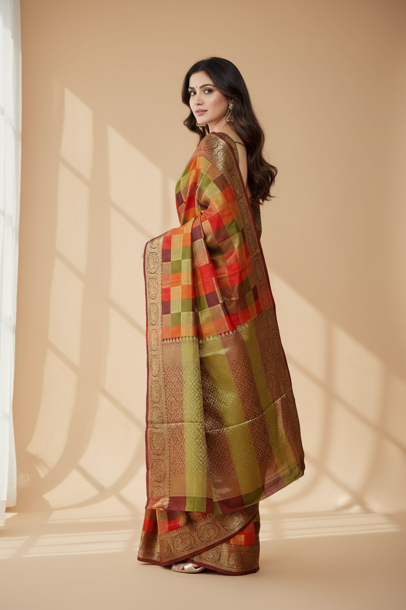 Snuggle Spot Women's Jacquard Woven Saree With Unstitched Blouse 5.5Mtr (Multicolor)