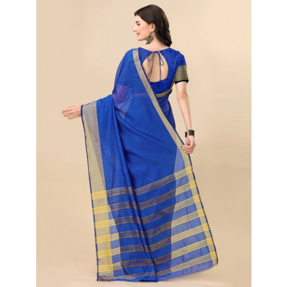 Snuggle Spot Women's Cotton Silk Striped Saree With Unstitched Blouse 5.5Mtr (Multicolor)