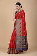 Snuggle Spot Women's Silk Blend Woven Saree With Unstitched Blouse 5.5Mtr (Red-Blue)