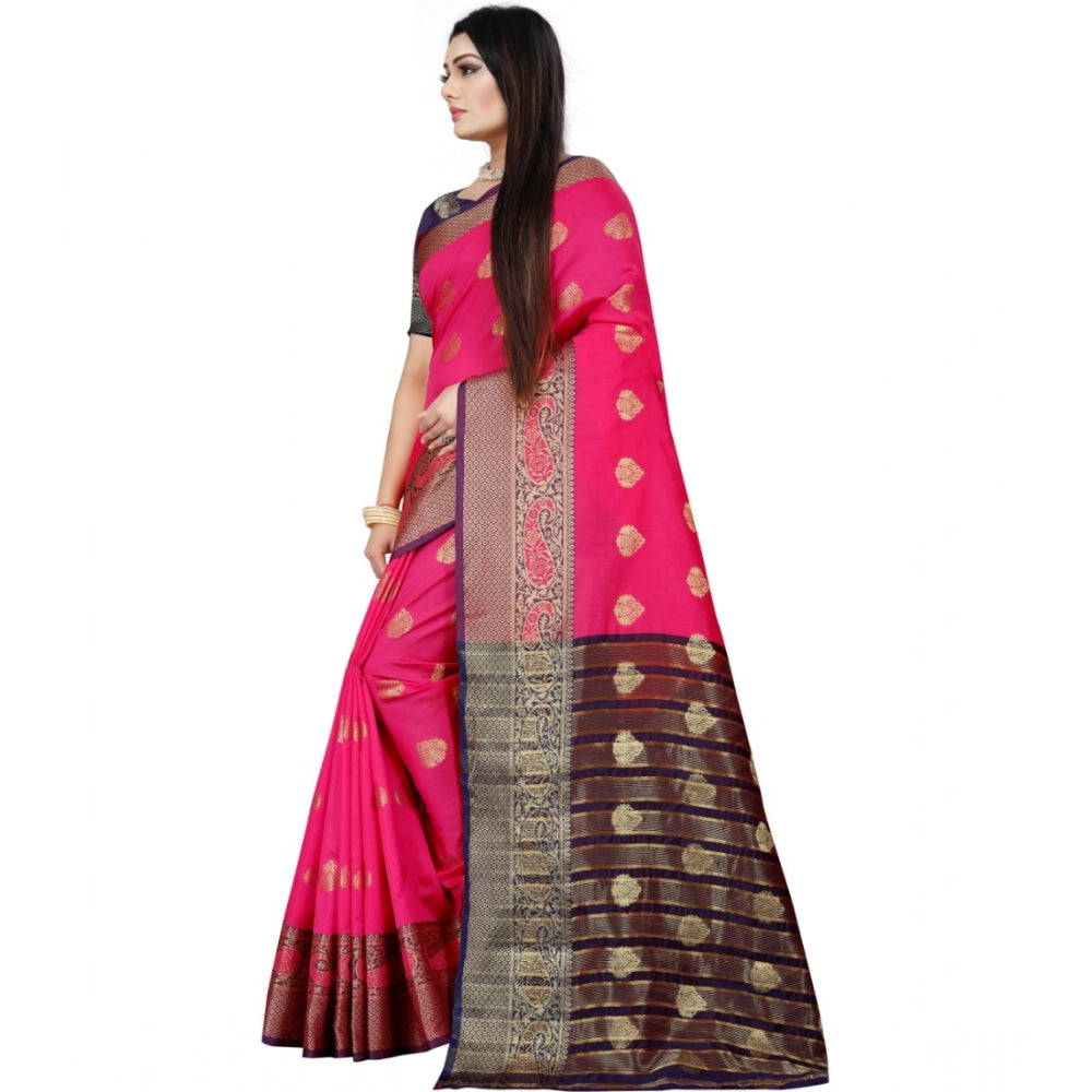 Snuggle Spot Women's Silk Blend Woven Saree With Unstitched Blouse 5.5Mtr (Purple-Pink)