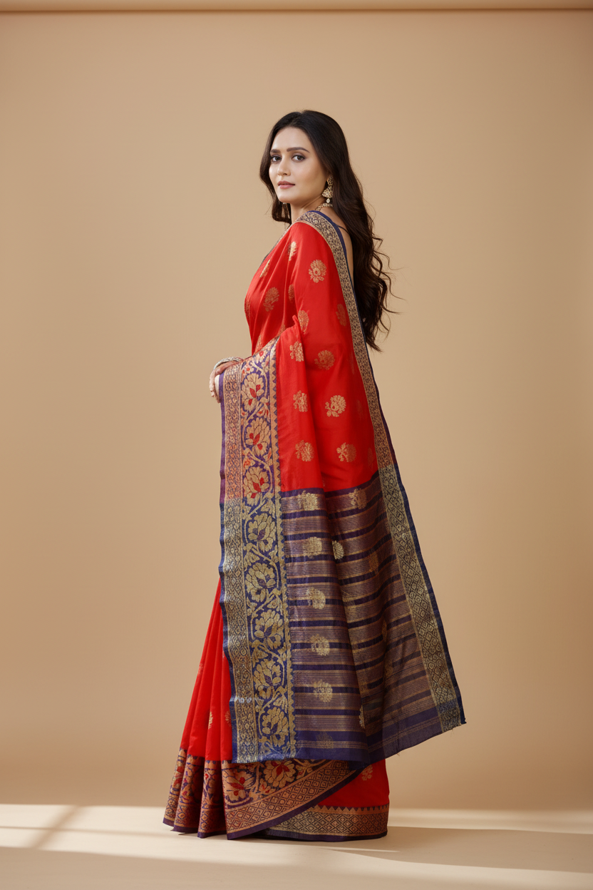 Snuggle Spot Women's Silk Blend Woven Saree With Unstitched Blouse 5.5Mtr (Purple-Red)