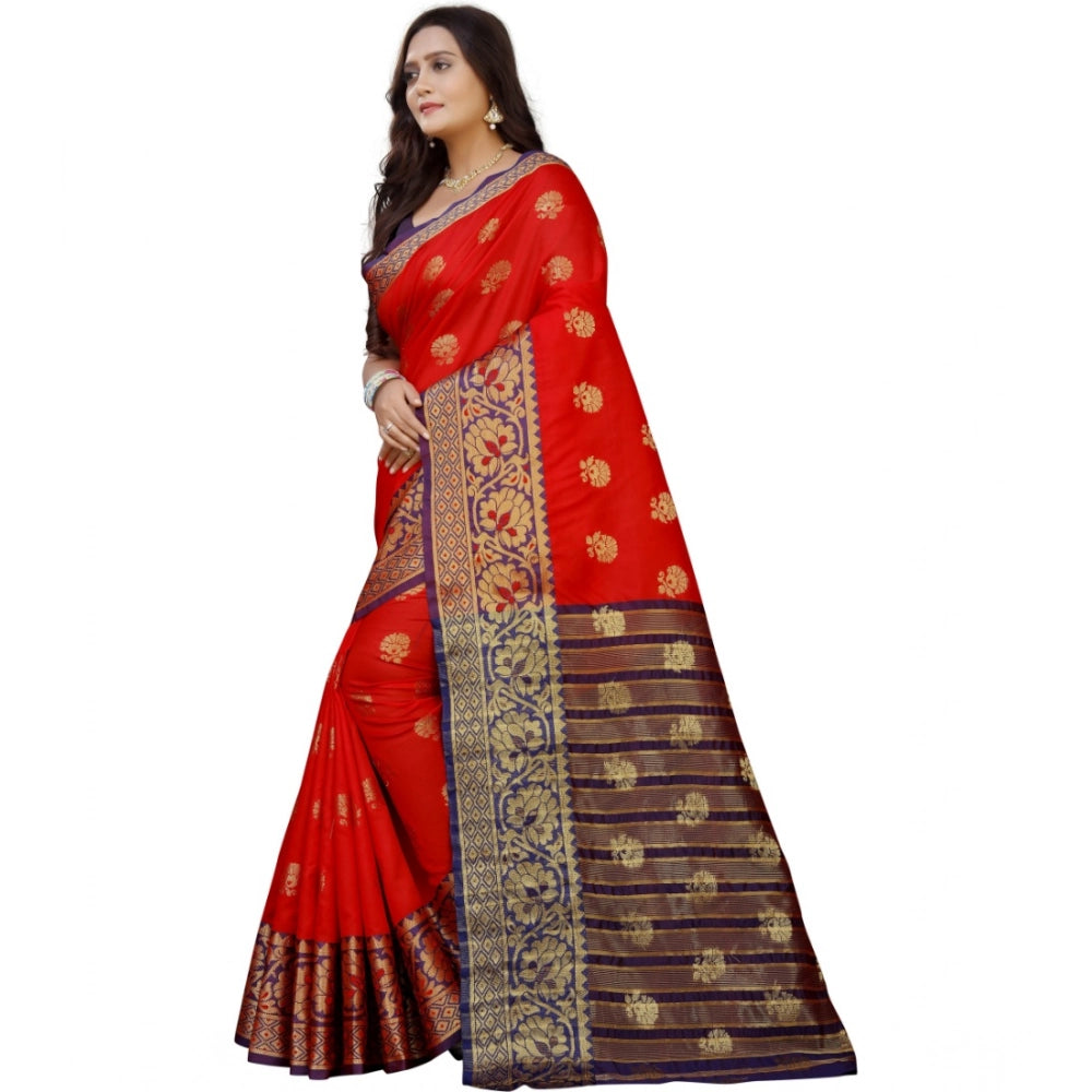 Snuggle Spot Women's Silk Blend Woven Saree With Unstitched Blouse 5.5Mtr (Purple-Red)