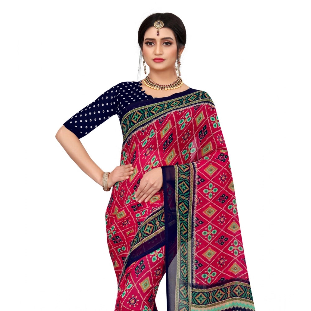 Snuggle Spot Women's Georgette Floral Print Saree With Unstitched Blouse 5.5Mtr (Pink)