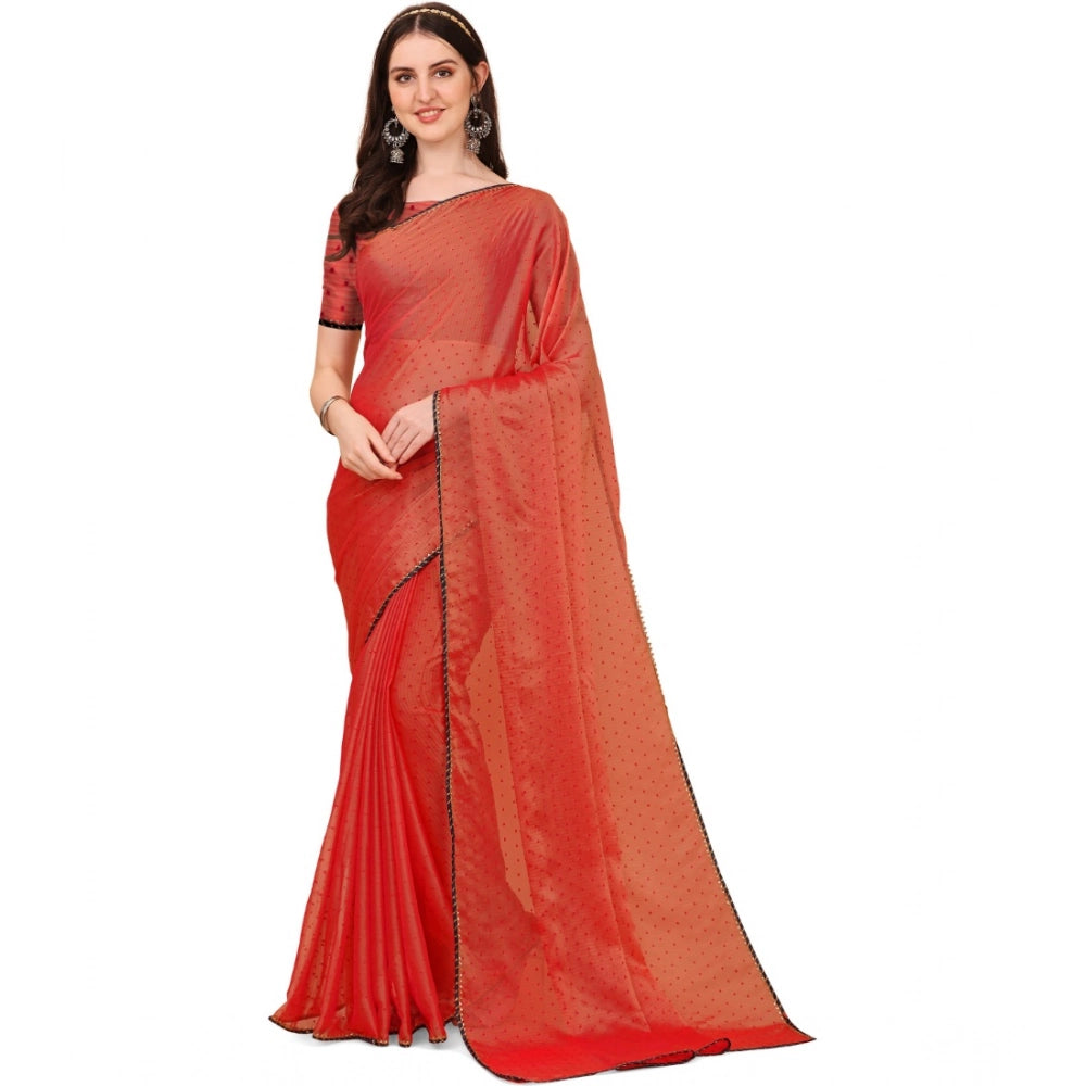 Snuggle Spot Women's Silk Blend Embellished Saree With Unstitched Blouse 5.5Mtr (Red)