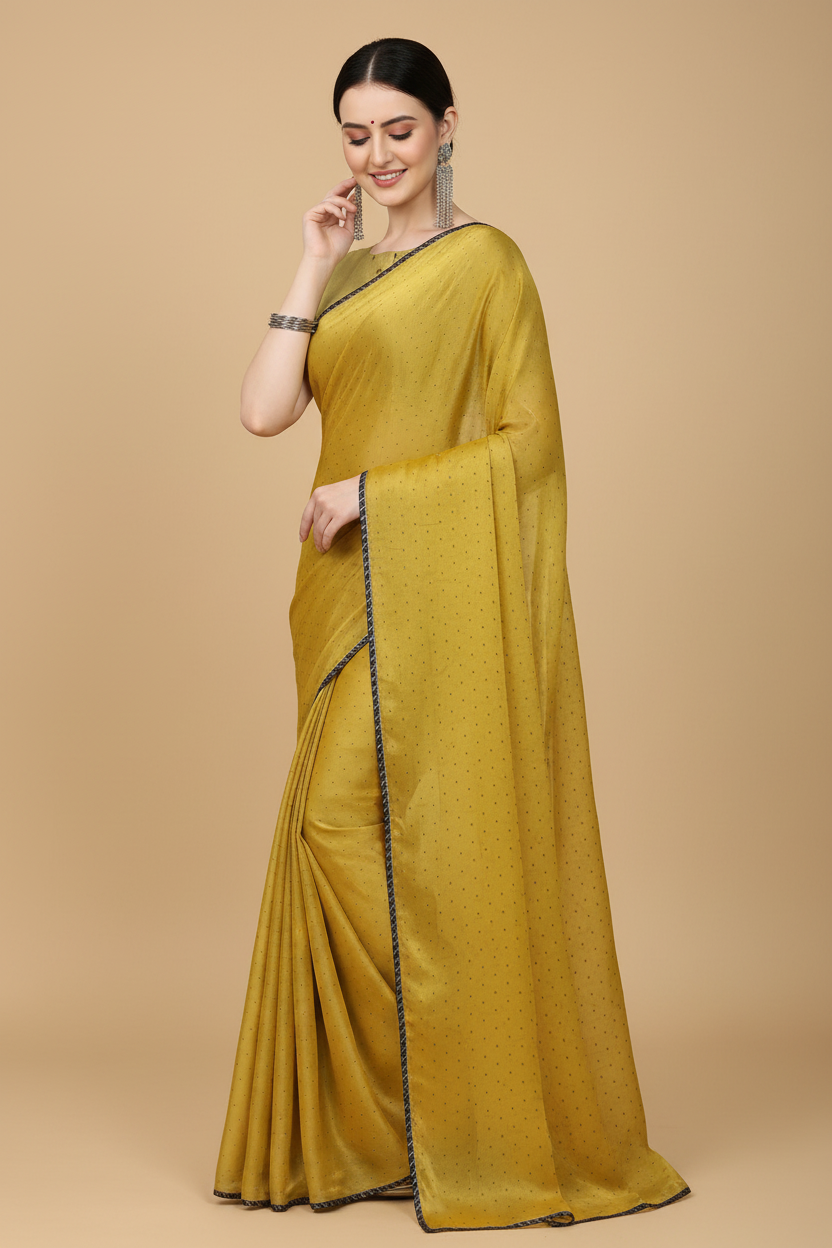 Snuggle Spot Women's Silk Blend Embellished Saree With Unstitched Blouse 5.5Mtr (Mustard)
