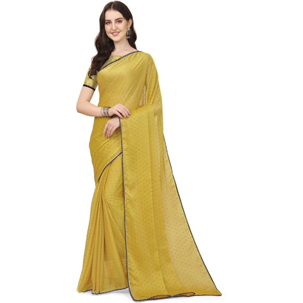 Snuggle Spot Women's Silk Blend Embellished Saree With Unstitched Blouse 5.5Mtr (Mustard)