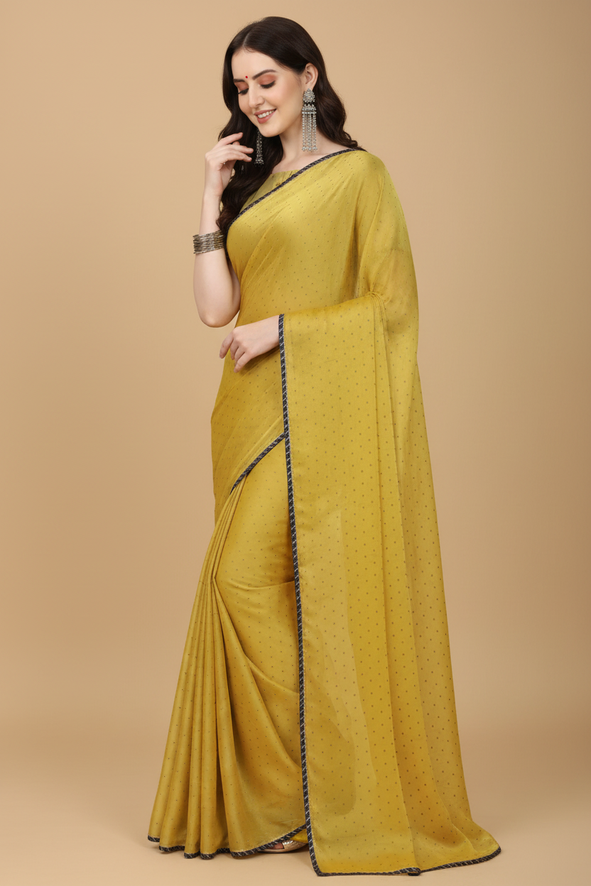 Snuggle Spot Women's Silk Blend Embellished Saree With Unstitched Blouse 5.5Mtr (Mustard)