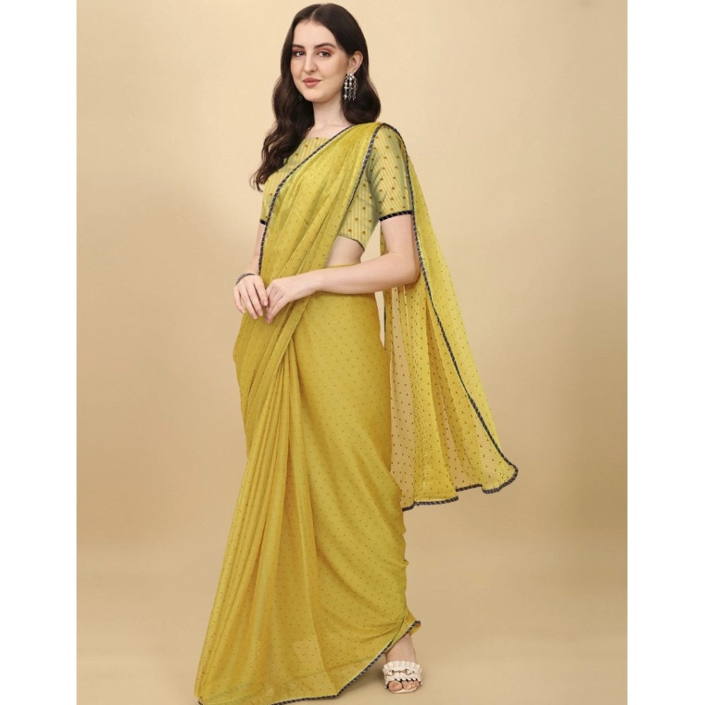 Snuggle Spot Women's Silk Blend Embellished Saree With Unstitched Blouse 5.5Mtr (Mustard)
