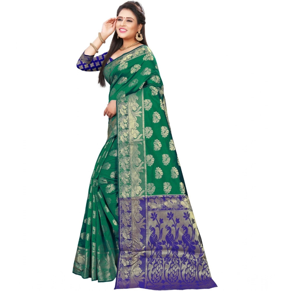Snuggle Spot Women's Jacquard Woven Saree With Unstitched Blouse 5.5Mtr (Green)