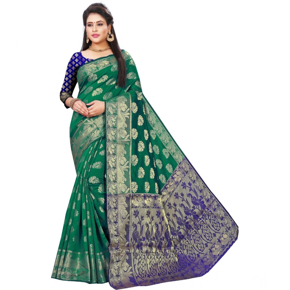 Snuggle Spot Women's Jacquard Woven Saree With Unstitched Blouse 5.5Mtr (Green)