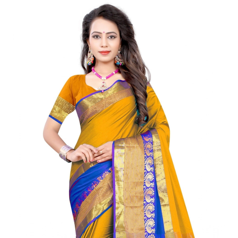 Snuggle Spot Women's Jacquard Woven Saree With Unstitched Blouse 5.5Mtr (Yellow)