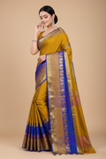 Snuggle Spot Women's Jacquard Woven Saree With Unstitched Blouse 5.5Mtr (Yellow)