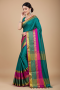 Snuggle Spot Women's Jacquard Woven Saree With Unstitched Blouse 5.5Mtr (Dark Green)