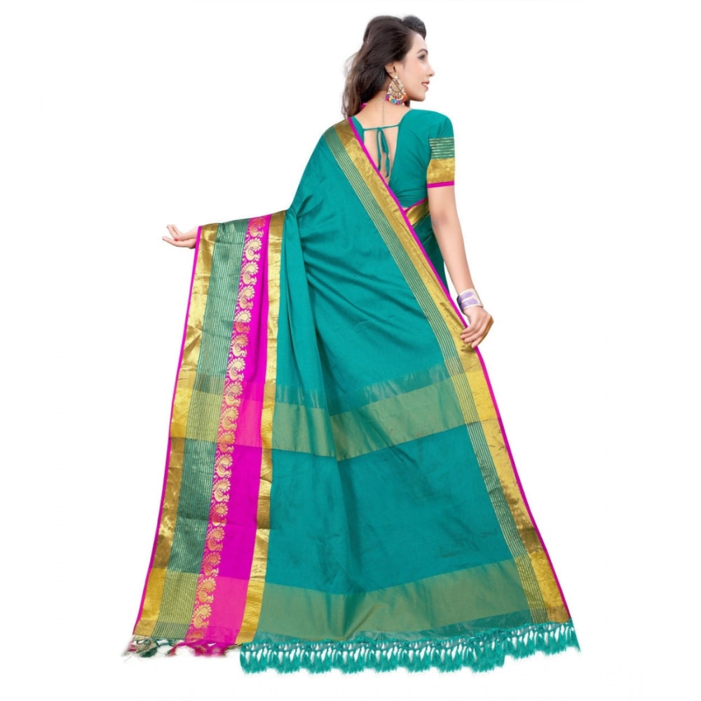 Snuggle Spot Women's Jacquard Woven Saree With Unstitched Blouse 5.5Mtr (Dark Green)