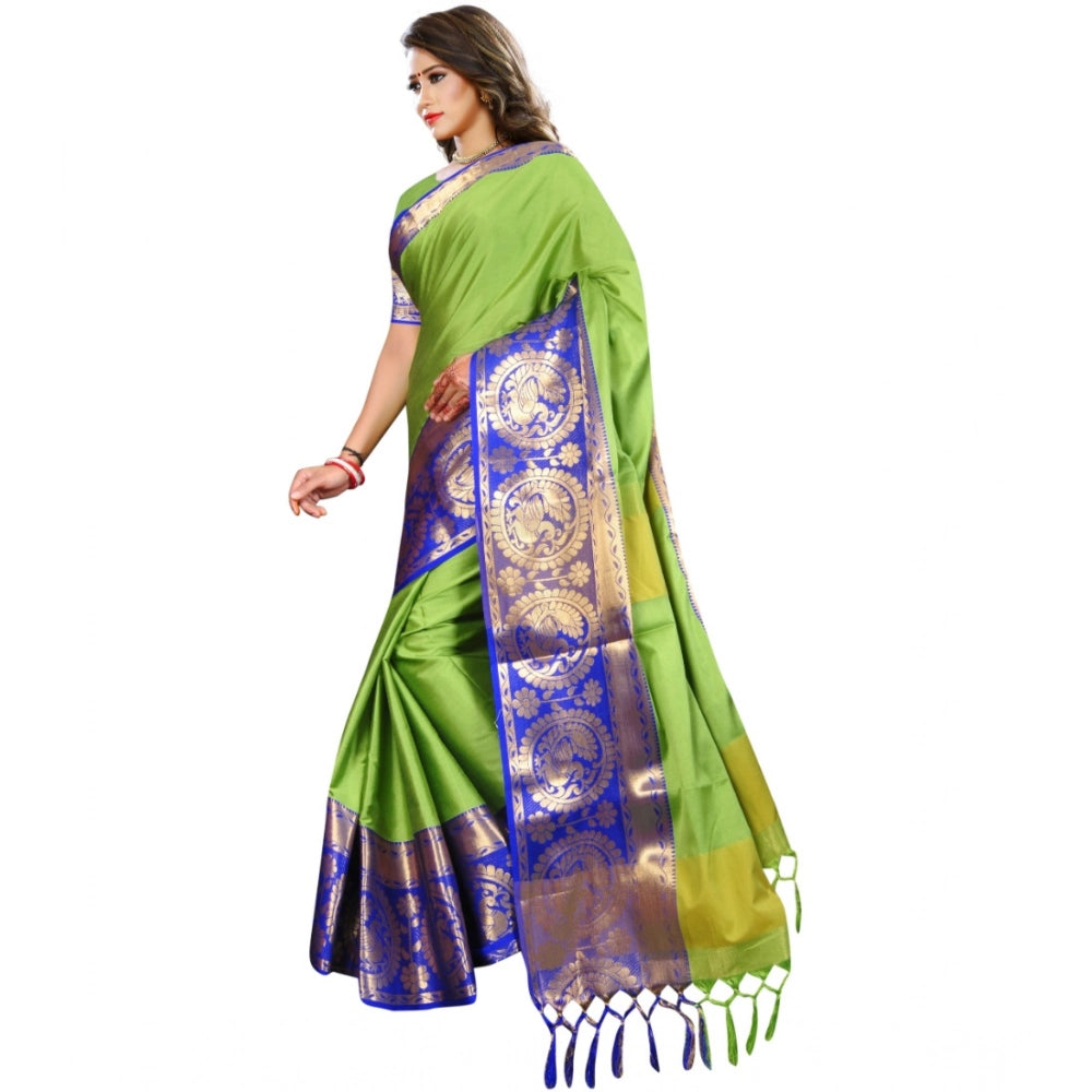 Snuggle Spot Women's Jacquard Woven Saree With Unstitched Blouse 5.5Mtr (Green)