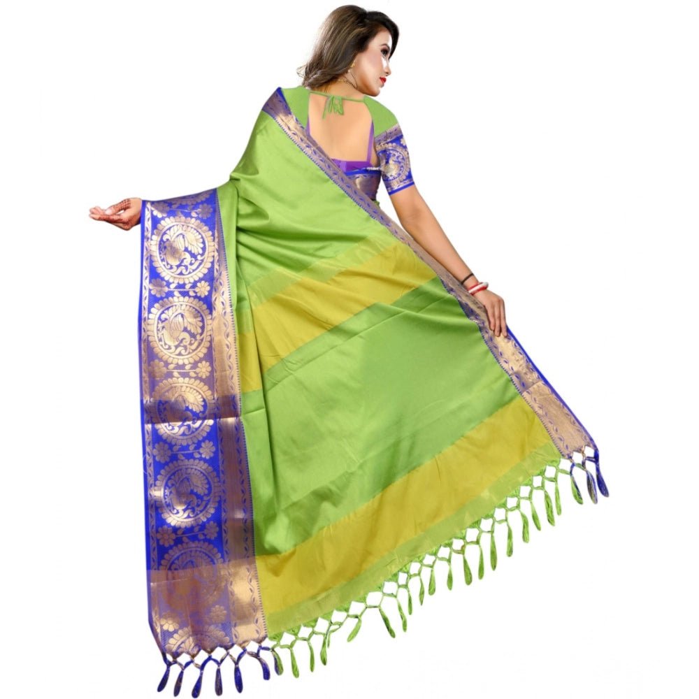 Snuggle Spot Women's Jacquard Woven Saree With Unstitched Blouse 5.5Mtr (Green)