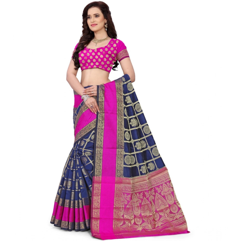 Snuggle Spot Women's Jacquard Woven Saree With Unstitched Blouse 5.5Mtr (Blue)
