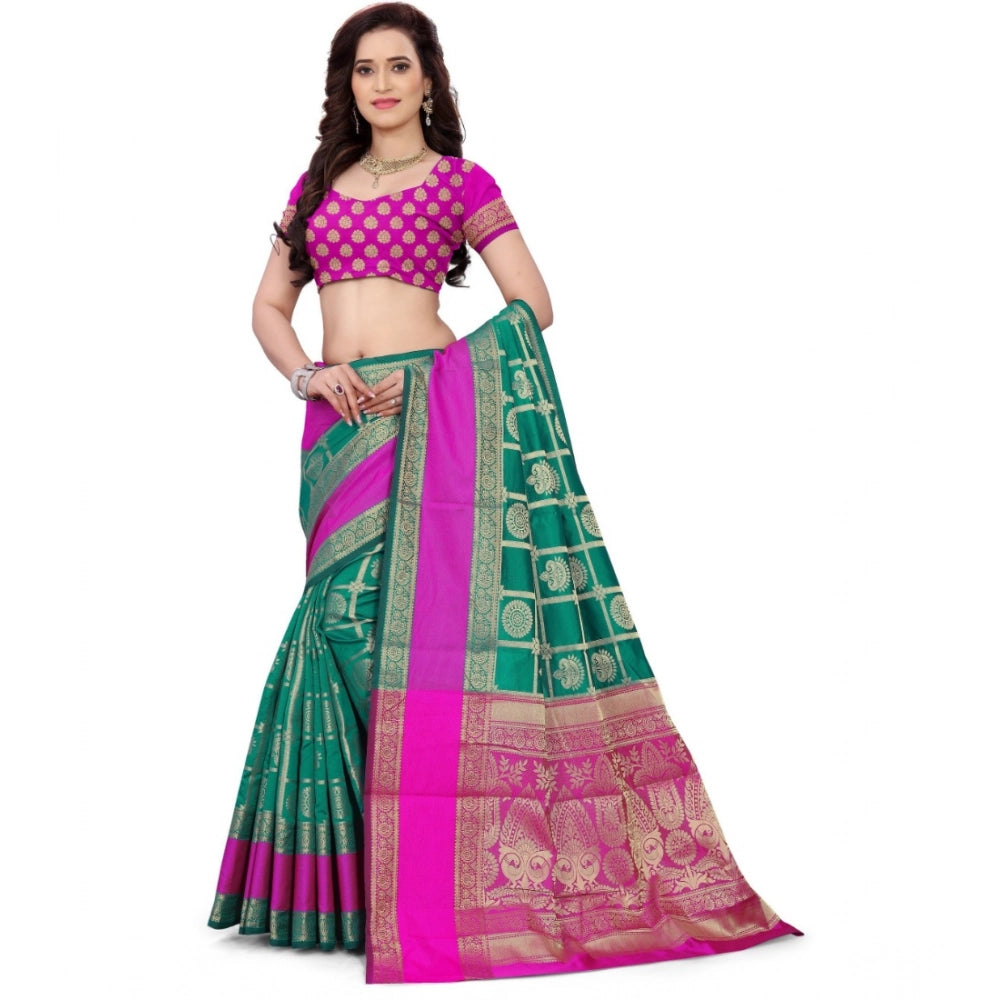 Snuggle Spot Women's Jacquard Woven Saree With Unstitched Blouse 5.5Mtr (Light Green)