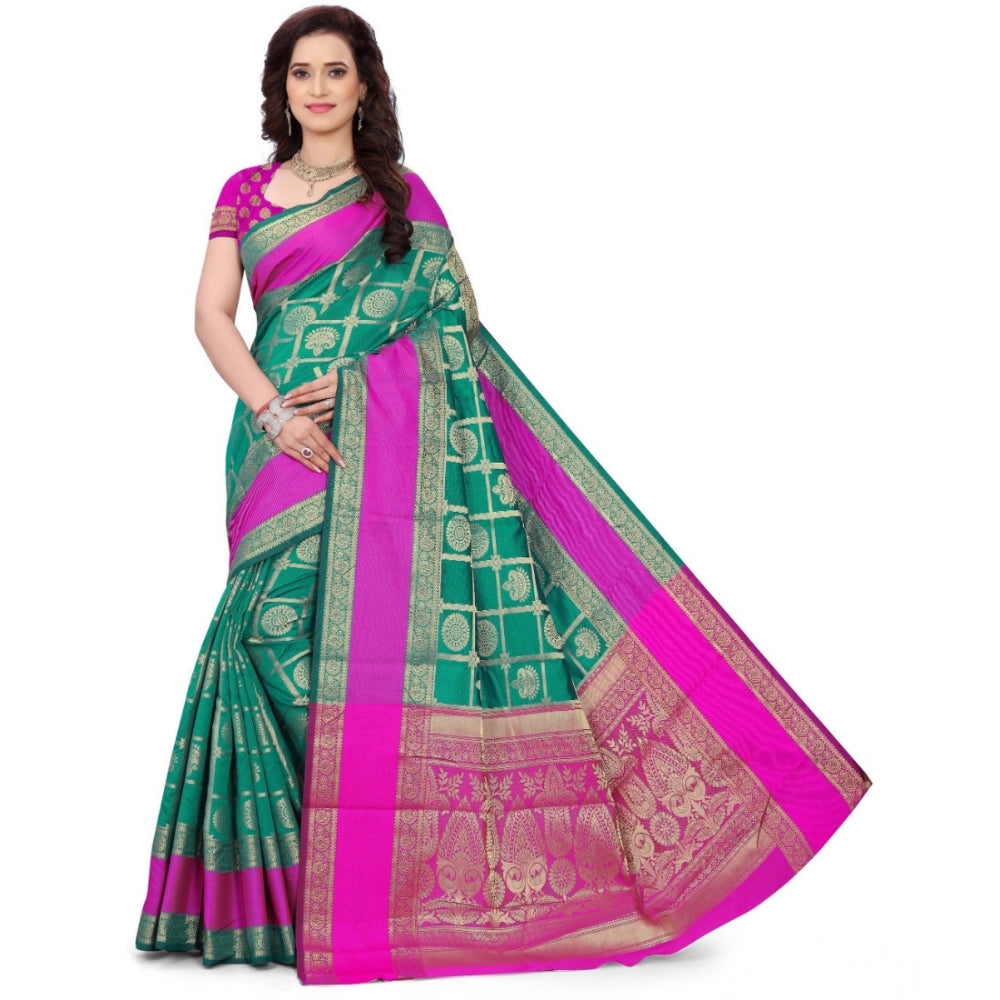 Snuggle Spot Women's Jacquard Woven Saree With Unstitched Blouse 5.5Mtr (Light Green)