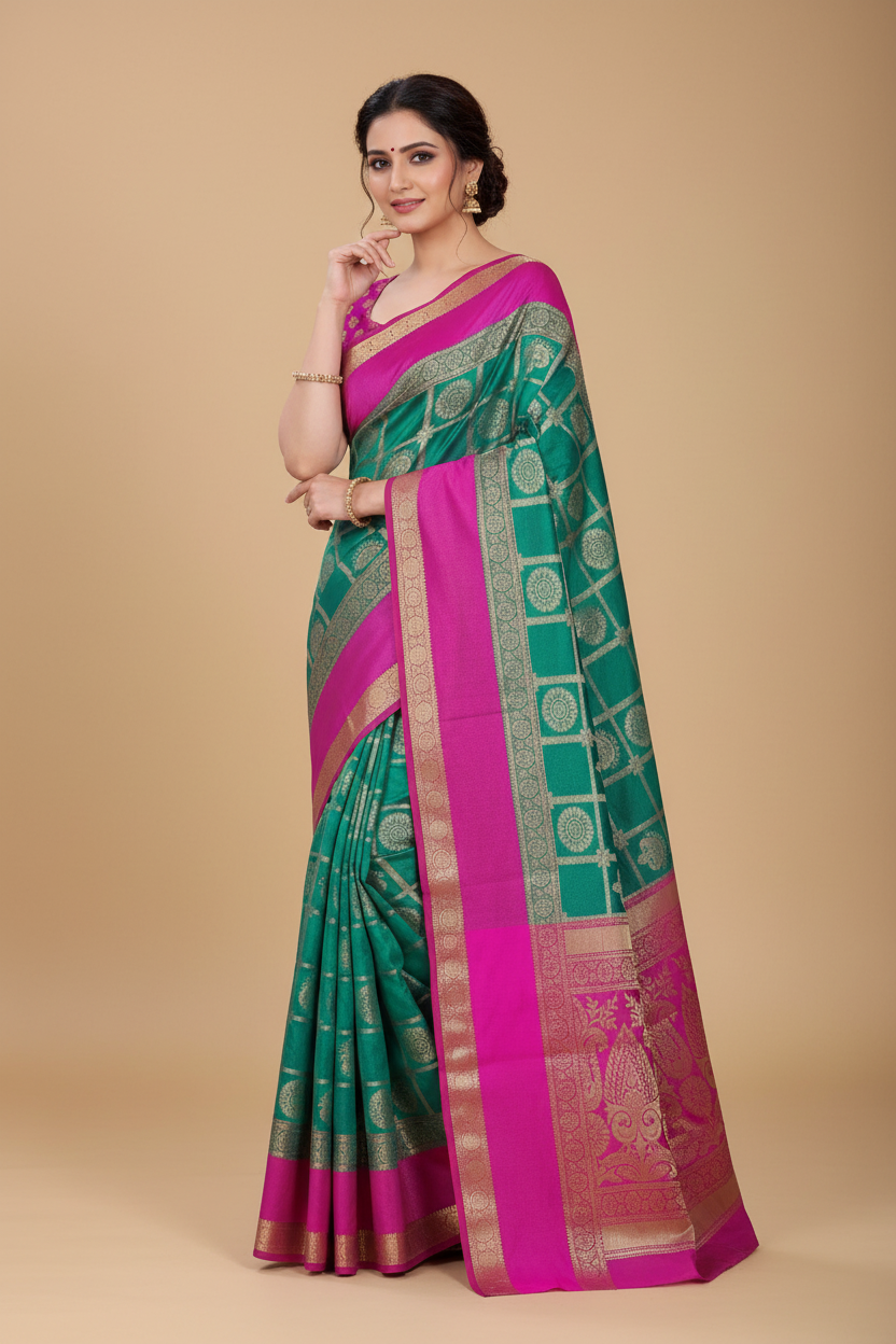 Snuggle Spot Women's Jacquard Woven Saree With Unstitched Blouse 5.5Mtr (Light Green)