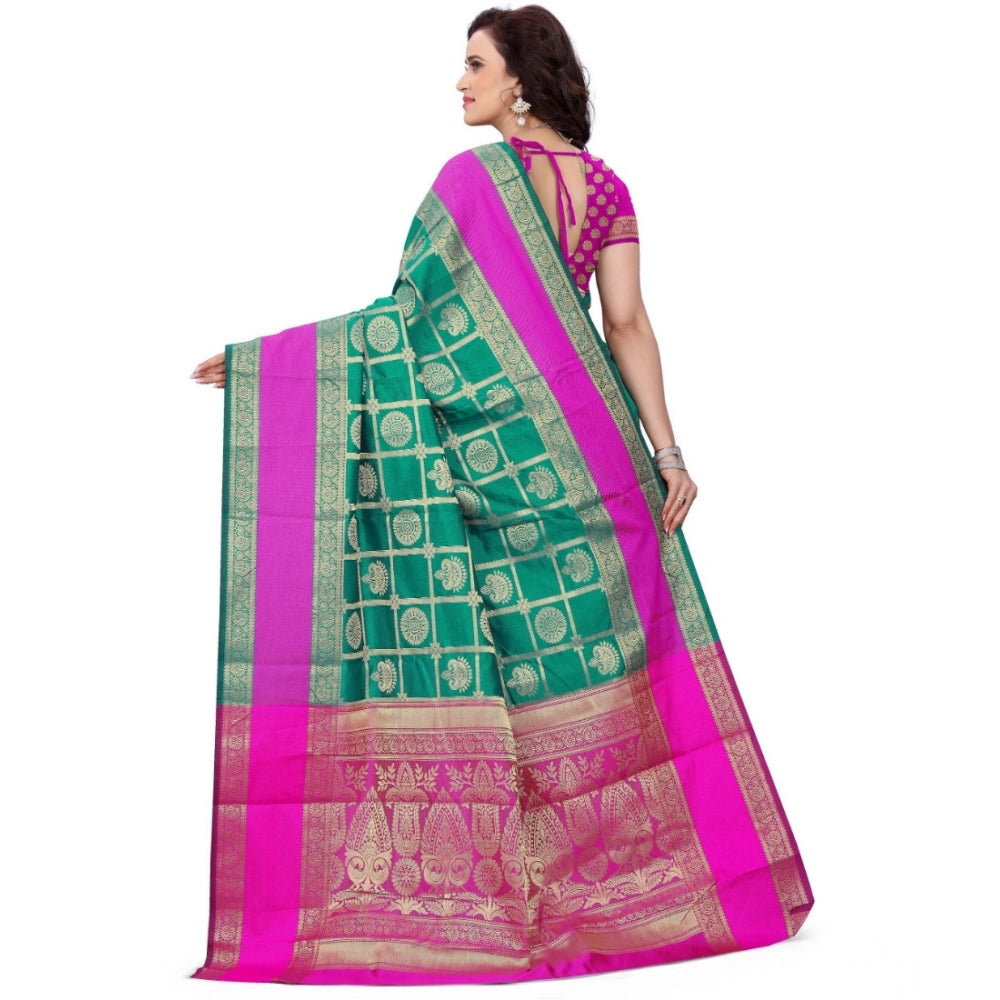 Snuggle Spot Women's Jacquard Woven Saree With Unstitched Blouse 5.5Mtr (Light Green)