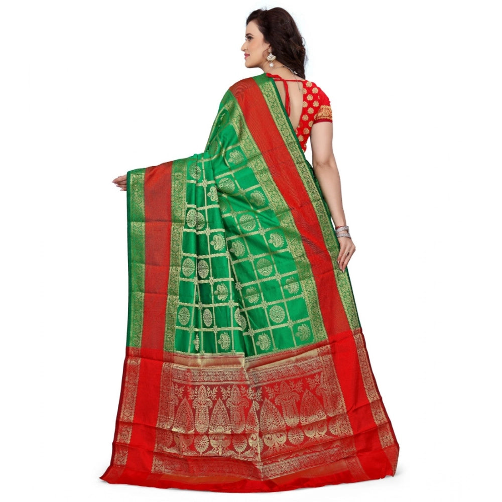 Snuggle Spot Women's Jacquard Woven Saree With Unstitched Blouse 5.5Mtr (Green)
