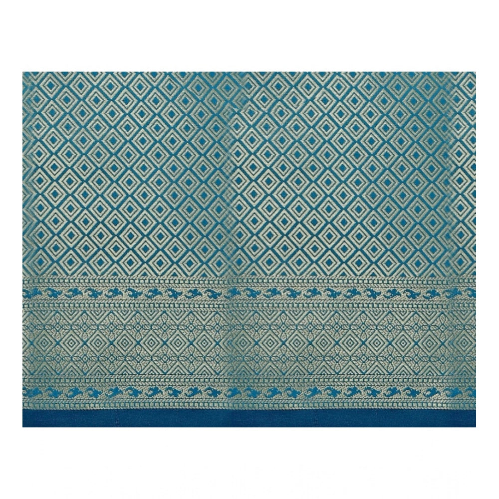 Snuggle Spot Women's Jacquard Woven Saree With Unstitched Blouse 5.5Mtr (Blue)