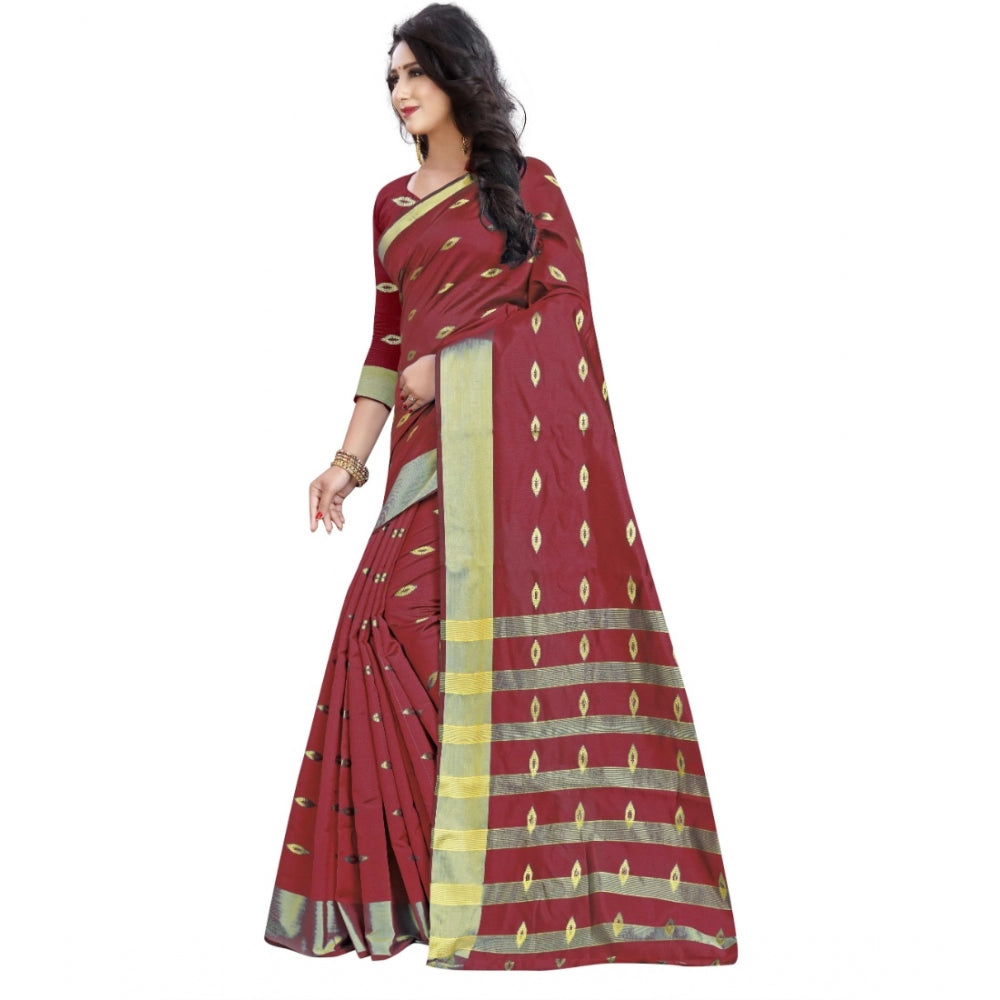 Snuggle Spot Women's Silk Blend Woven Saree With Unstitched Blouse 5.5Mtr (Red)