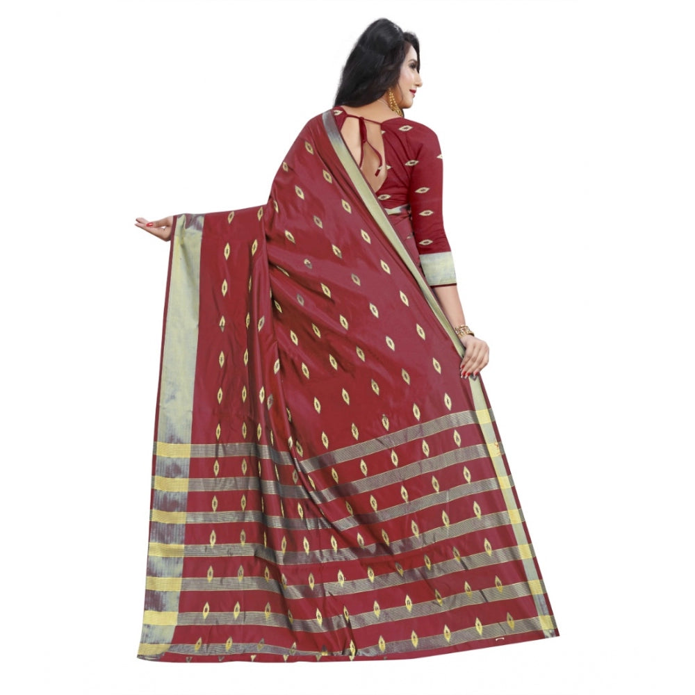 Snuggle Spot Women's Silk Blend Woven Saree With Unstitched Blouse 5.5Mtr (Red)