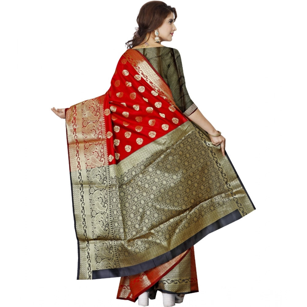 Snuggle Spot Women's Jacquard Woven Saree With Unstitched Blouse 5.5Mtr (Red)