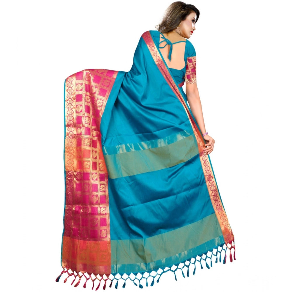 Snuggle Spot Women's Jacquard Woven Saree With Unstitched Blouse 5.5Mtr (Multicolor)