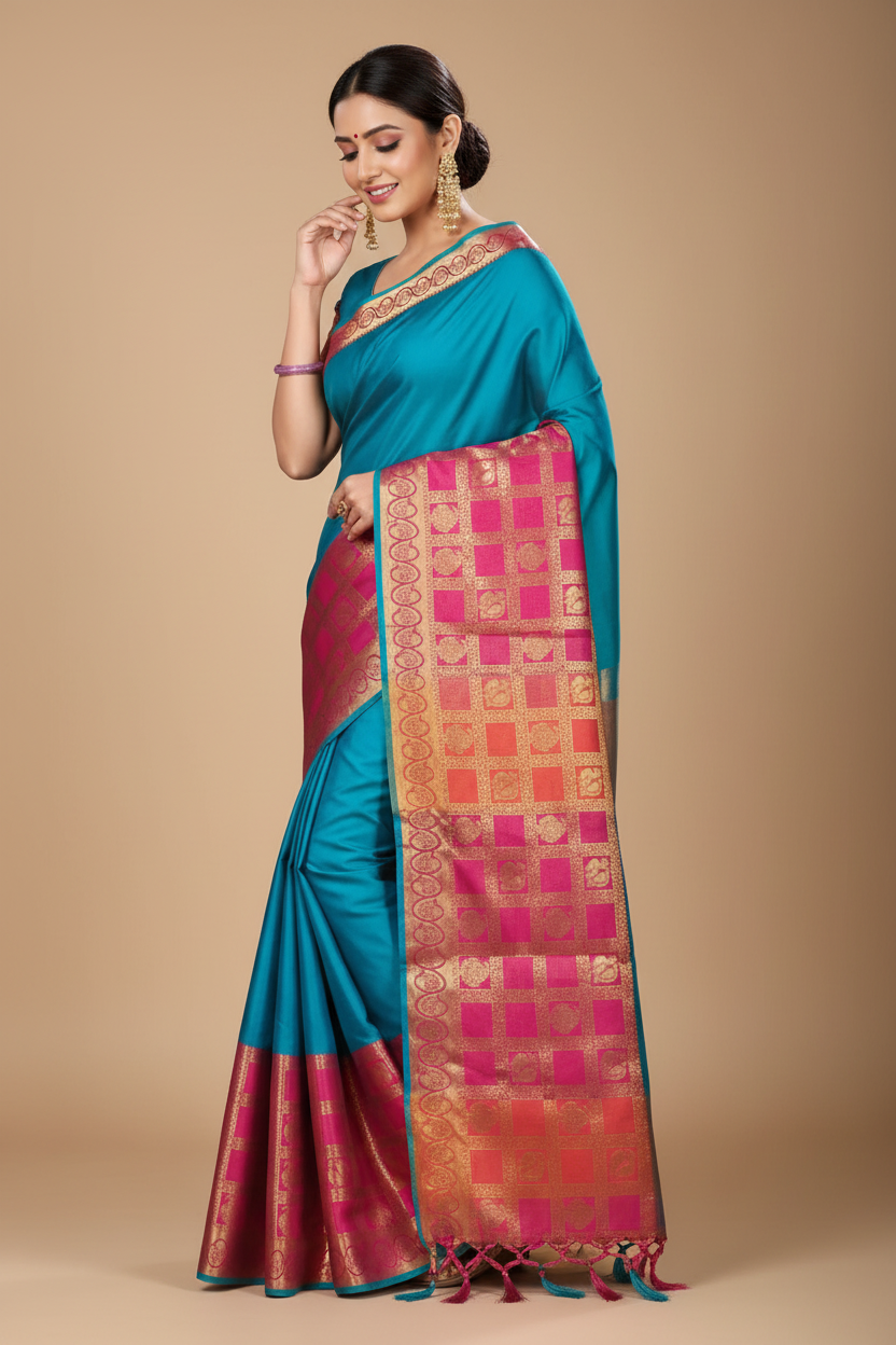 Snuggle Spot Women's Jacquard Woven Saree With Unstitched Blouse 5.5Mtr (Multicolor)