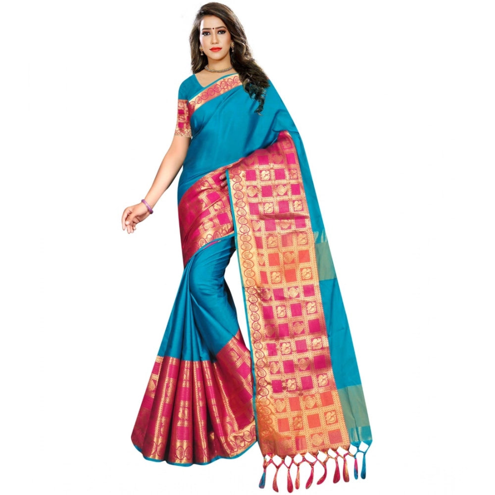 Snuggle Spot Women's Jacquard Woven Saree With Unstitched Blouse 5.5Mtr (Multicolor)