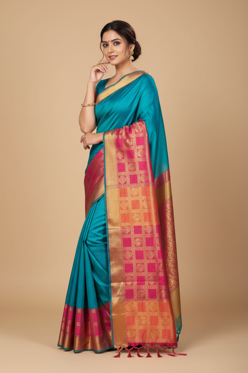 Snuggle Spot Women's Jacquard Woven Saree With Unstitched Blouse 5.5Mtr (Multicolor)