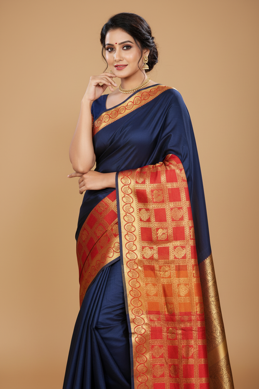 Snuggle Spot Women's Jacquard Woven Saree With Unstitched Blouse 5.5Mtr (Blue)