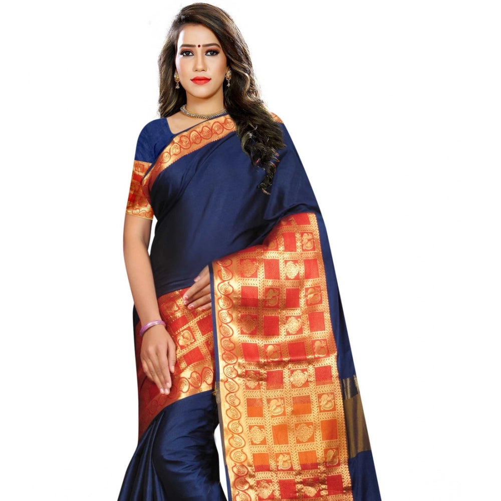 Snuggle Spot Women's Jacquard Woven Saree With Unstitched Blouse 5.5Mtr (Blue)